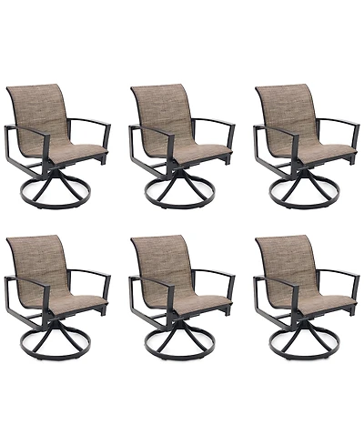Wythburn Mix and Match Sleek Sling Outdoor Swivel Chairs, Set of 6, Created for Macy's