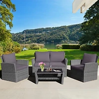 Slickblue 4 Pieces Patio Rattan Furniture Set Sofa Table with Storage Shelf Cushion