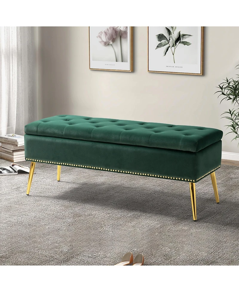 Modern Velvet Storage Ottoman Bench for Living Room Dining