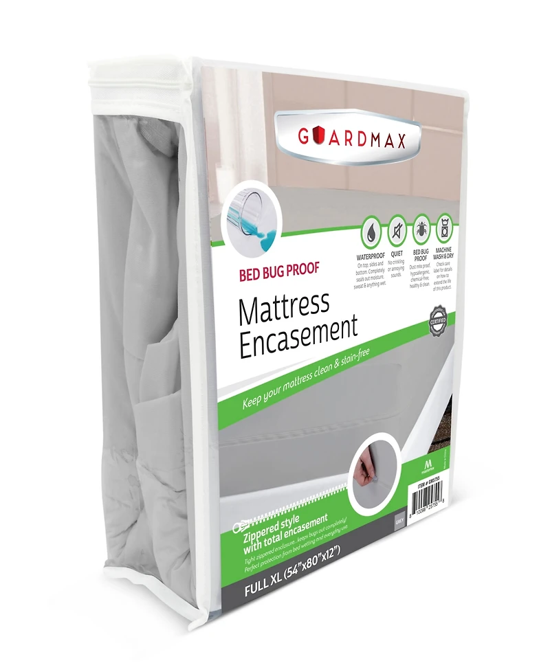 Waterproof Zippered Mattress Encasement - Full Xl Size (9-11 Deep) - Grey