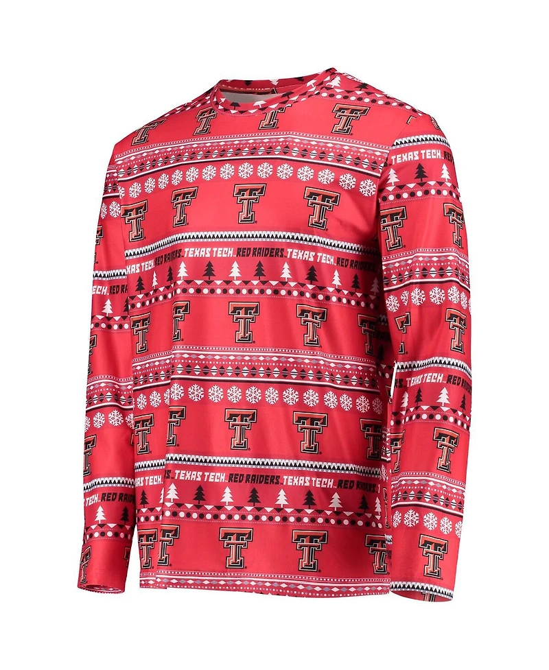 Men's Concepts Sport Red Texas Tech Raiders Ugly Sweater Long Sleeve T-shirt and Pants Sleep Set