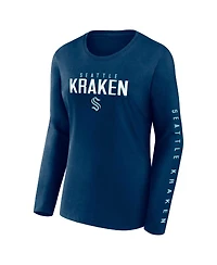 Women's Fanatics Deep Sea Blue Seattle Kraken Long and Short Sleeve Two-Pack T-shirt Set