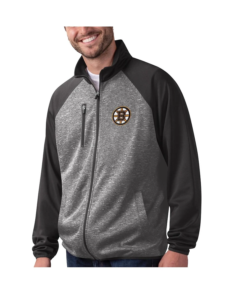 Men's G-iii Sports by Carl Banks Black Boston Bruins Runners Raglan Full-Zip Track Jacket
