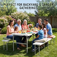 Sugift 3 Pieces Folding Camping Table Stool Set with 2 Retractable Led Stools