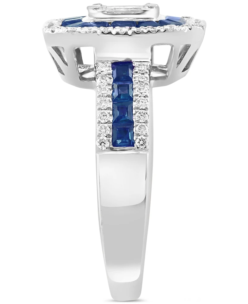 Effy Sapphire (1-1/20 ct. t.w.) & Diamond (1/2 ct. t.w.) Halo Cluster Ring in 14k White Gold