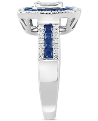 Effy Sapphire (1-1/20 ct. t.w.) & Diamond (1/2 ct. t.w.) Halo Cluster Ring in 14k White Gold