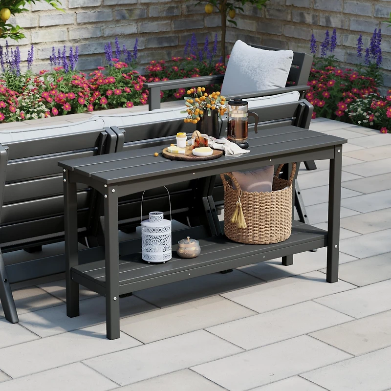 55" Outdoor Patio Hdpe Adirondack 2-Tier Shelf Console Table
