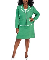 Le Suit Plus Check Print Contrast Trim Skirt Set