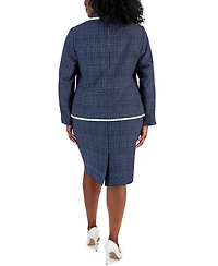Le Suit Plus Check Print Contrast Trim Skirt