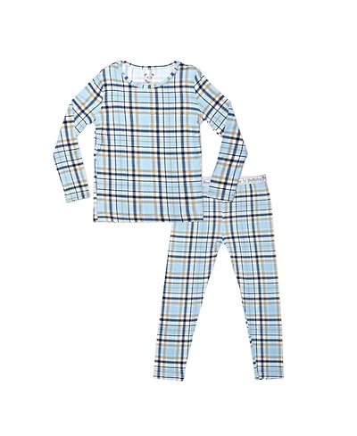 Bellabu Bear Unisex Kids Holiday Plaid Blue Set of 2 Piece Pajamas