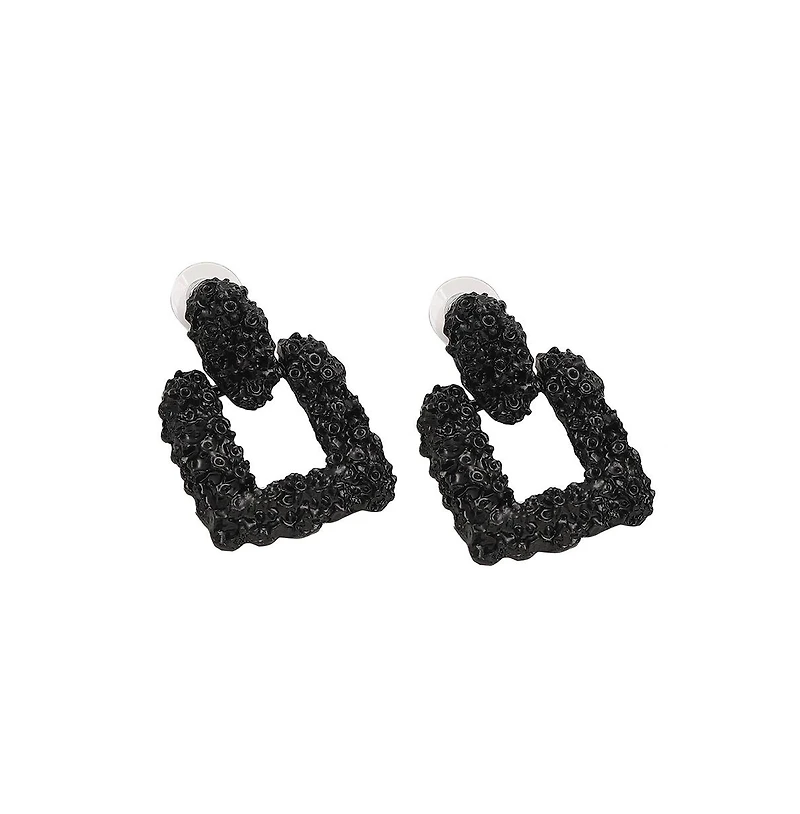 Sohi Women's Black Textured Geometric Drop Earrings