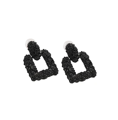 Sohi Women's Black Textured Geometric Drop Earrings