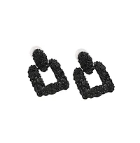 Sohi Women's Black Textured Geometric Drop Earrings
