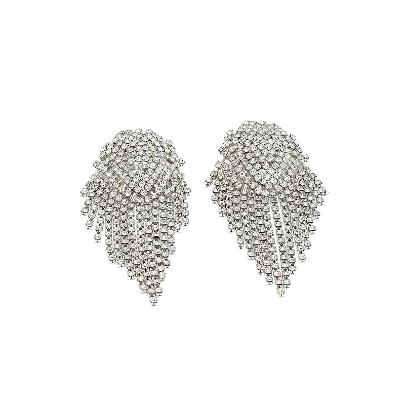 Sohi Women's Silver Bling Cluster Drop Earrings