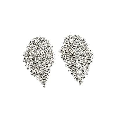 Sohi Women's Silver Bling Cluster Drop Earrings
