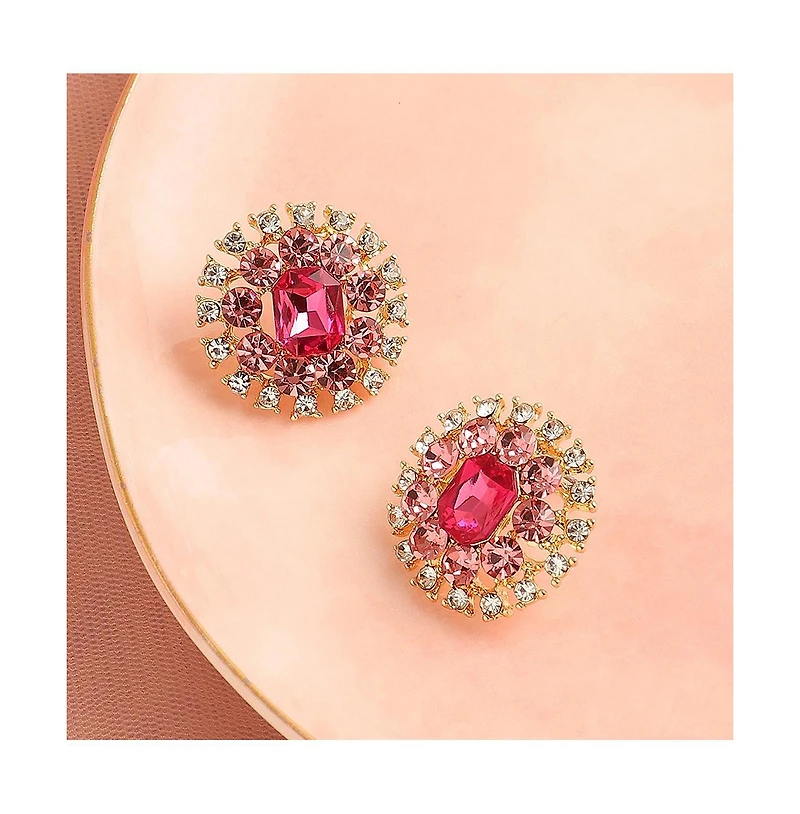 Sohi Women's Pink Embellished Circular Stud Earrings