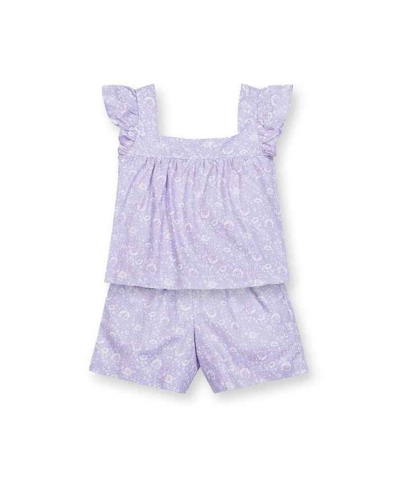 Hope & Henry Baby Girls Flutter Sleeve Faux Top Pull-On Linen Romper