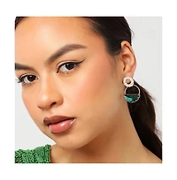 Sohi Women's Green Dented Stone Circular Drop Earrings