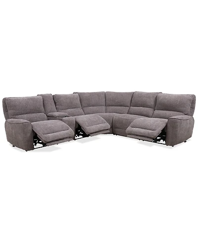 Closeout! Deklyn 129" 6-Pc. Zero Gravity Fabric Sectional with 3 Power Recliners & 1 Console, Created for Macy's