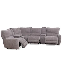 Closeout! Deklyn 129" 6-Pc. Zero Gravity Fabric Sectional with 3 Power Recliners & 2 Consoles, Created for Macy's