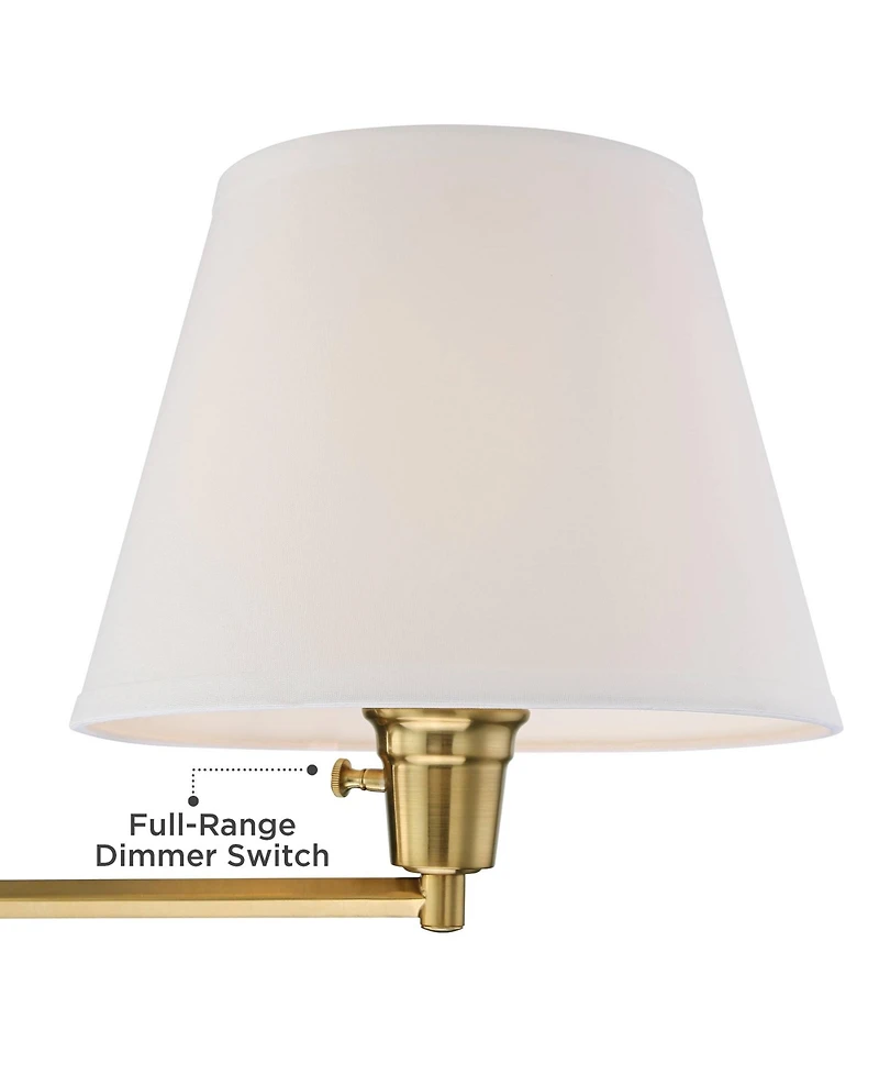 Clement Modern Swing Arm Wall Lamps Set of 2 Warm Gold Plug-In Light Fixture White Linen Hardback Shade for Bedroom Bedside House Reading Living Room