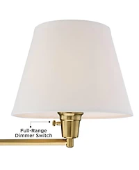 Clement Modern Swing Arm Wall Lamps Set of 2 Warm Gold Plug-In Light Fixture White Linen Hardback Shade for Bedroom Bedside House Reading Living Room