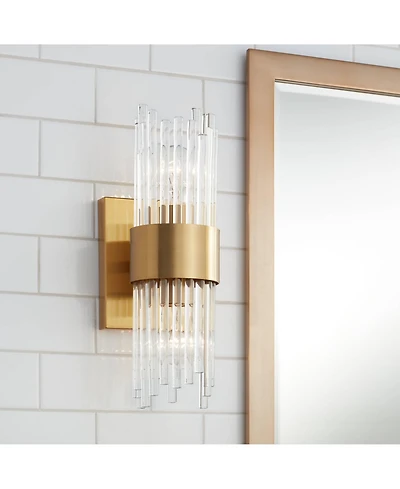 Stiffel Gillery Modern Wall Light Sconce Warm Brass Hardwire 5" 2-Light Fixture Clear Glass Rods for Bedroom Bathroom Vanity Reading Living Room