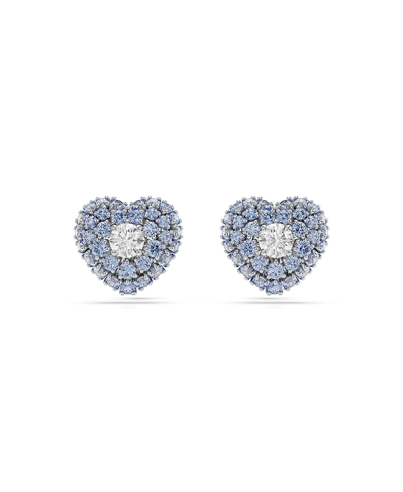 Swarovski Heart, Blue, Rhodium Plated Hyperbola Stud Earrings