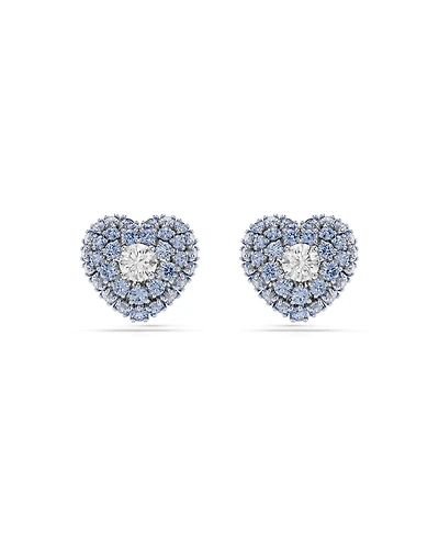 Swarovski Heart, Blue, Rhodium Plated Hyperbola Stud Earrings