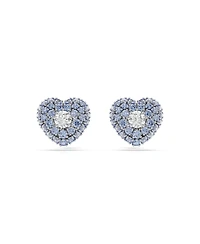 Swarovski Heart, Blue, Rhodium Plated Hyperbola Stud Earrings
