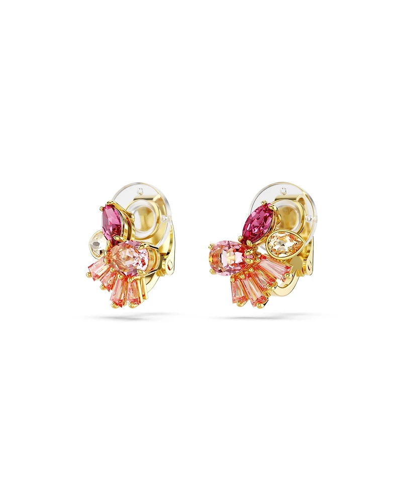 Swarovski Mixed Cuts, Flower, Pink, Gold-Tone Gema Clip-On Earrings