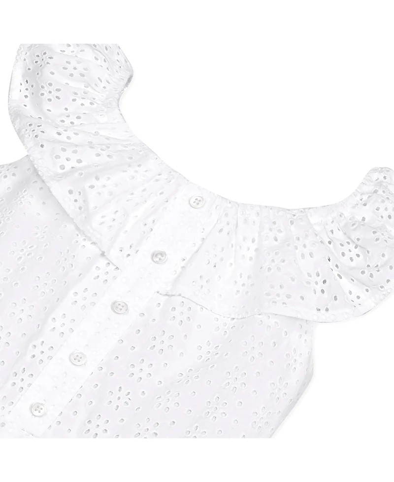 Hope & Henry Girls' Ruffle Collar Button Front Eyelet Romper, Toddler