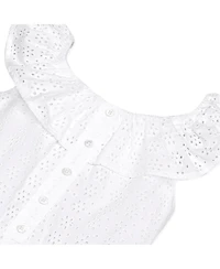 Hope & Henry Girls' Ruffle Collar Button Front Eyelet Romper, Toddler