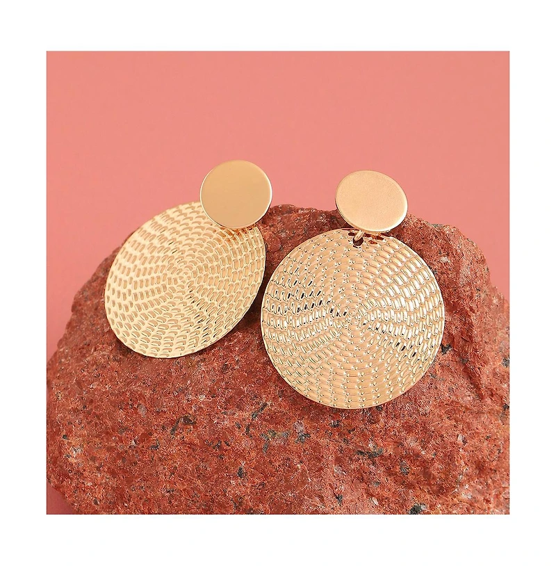 Sohi Women's Gold Dented Circular Drop Earrings