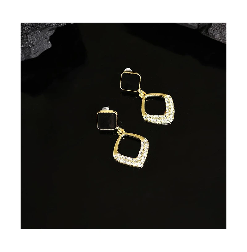 Sohi Women's Black Embellished Geometric Drop Earrings