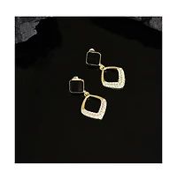 Sohi Women's Black Embellished Geometric Drop Earrings