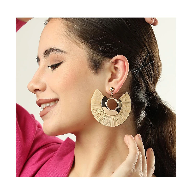 Sohi Women's White Tassel Drop Earrings