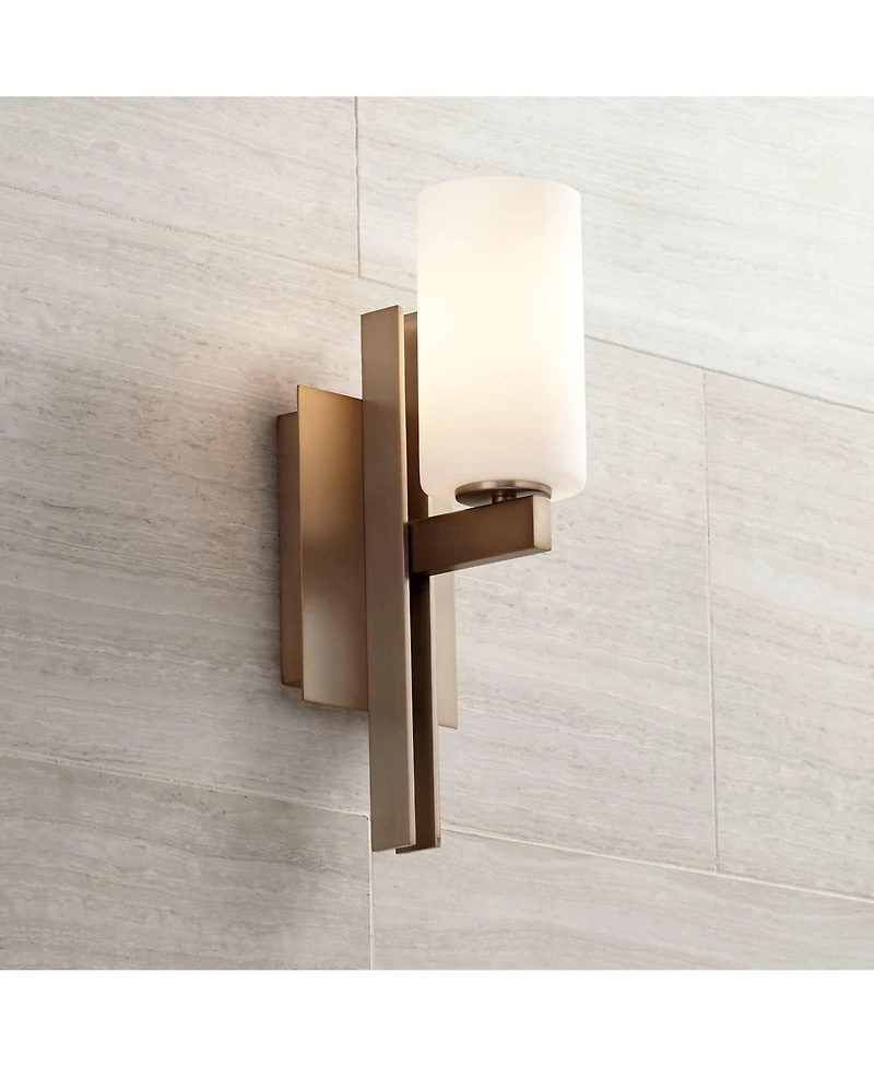 Ludlow Modern Wall Sconce Lighting Burnished Brass Metal Hardwired 14" High Fixture Frosted White Glass for Bedroom Bathroom Bedside Living Room Home