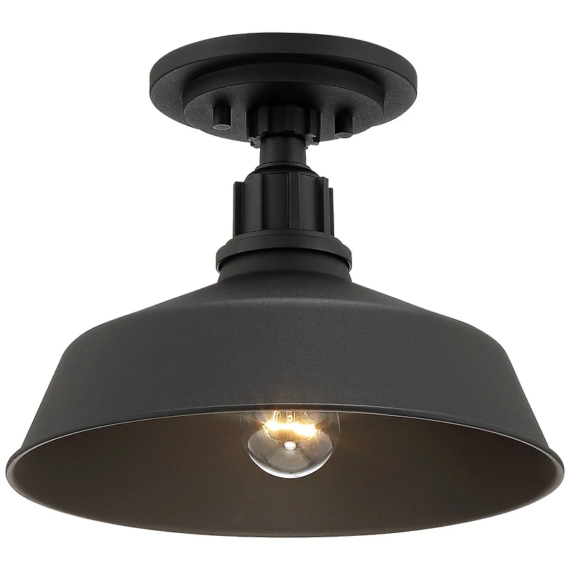 Arnett Rustic Industrial Semi Flush-Mount Urban Barn Outdoor Ceiling Light Semi Flush Mount Fixture Black Aluminum 12" for Exterior House Porch Patio