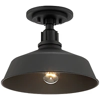 Arnett Rustic Industrial Semi Flush-Mount Urban Barn Outdoor Ceiling Light Semi Flush Mount Fixture Black Aluminum 12" for Exterior House Porch Patio