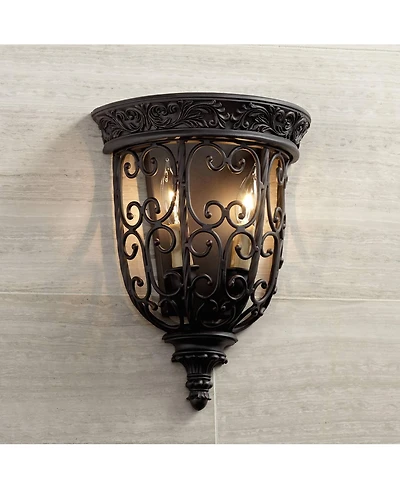 Franklin Iron Works French Scroll Rustic Wall Light Sconce Rubbed Bronze Hardwire 10 1/2" Fixture for Bedroom Bathroom Vanity Reading Living Room