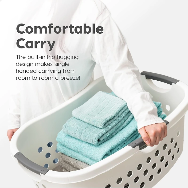 Iris Usa 50L Plastic Hip Hold Laundry Basket Hamper Organizer with Built-In Comfort Carry Handles, 1.5 Bushel, for Closet, Dorm, Laundry Room, Bedroom