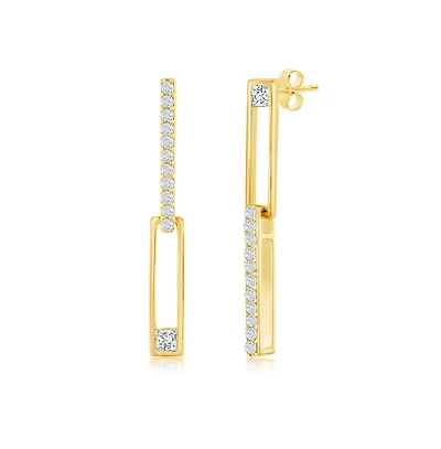 Sterling Silver or Gold Plated over Asymmetric Paperclip Cz Earrings