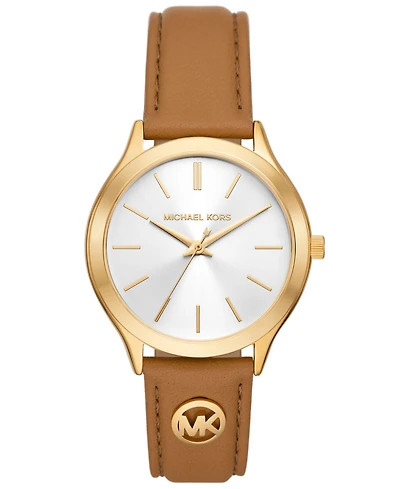 Michael Kors Women's Slim Runway Three-Hand Luggage Leather Watch 38mm