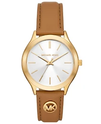 Michael Kors Women's Slim Runway Three-Hand Luggage Leather Watch 38mm