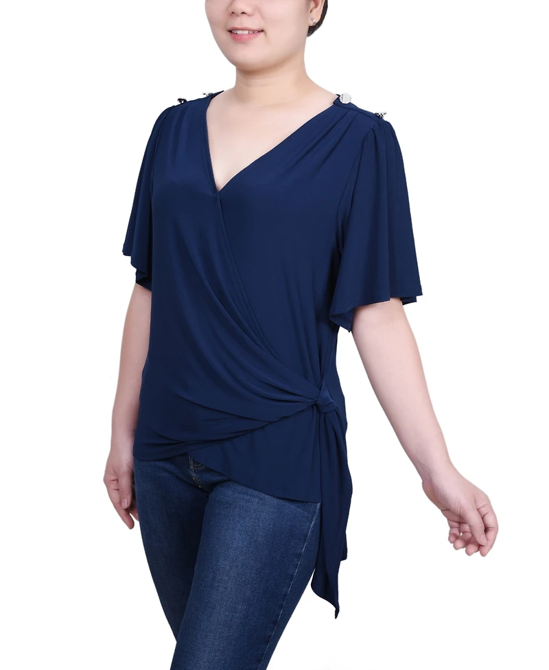 Ny Collection Women's Short Sleeve Wrap Top