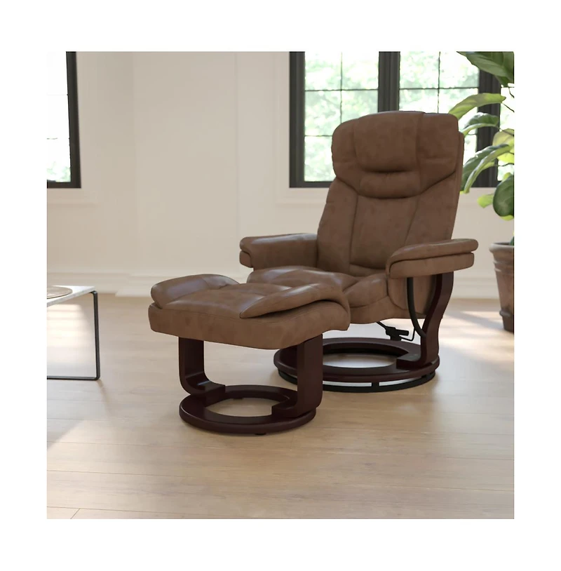 Multi-Position Recliner Chair & Curved Ottoman With Swivel Wood Base