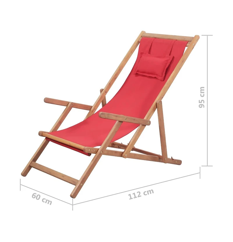 Folding Beach Chair Fabric and Wooden Frame Red