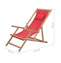 Folding Beach Chair Fabric and Wooden Frame Red