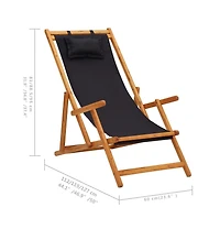 Folding Beach Chair Solid Eucalyptus Wood and Fabric Black